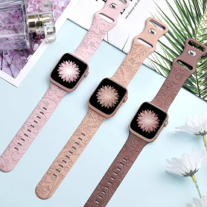 YAMADI Gegraveerde Bloemen Band voor Apple Watch - Stijlvolle en Comfortabele Siliconen Armband